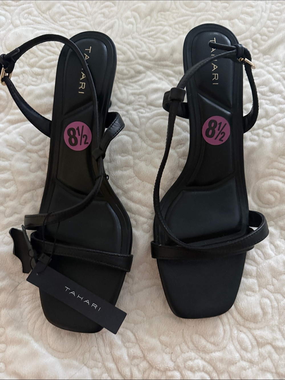 Tahari Black Strappy Square-Toe Slingback Sandals